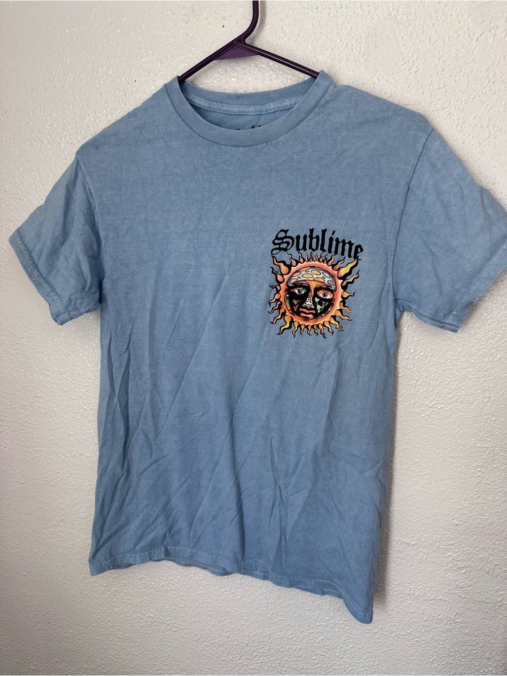 Sublime Unisex Size Small Band Tee 100% Cotton Light Faded Blue Sun Van Hippie